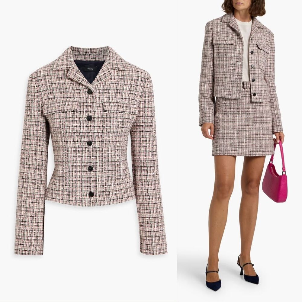 THEORY Patch Tweed Crop Jacket Size 4 - Picture 5 of 13